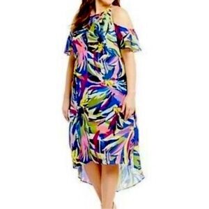 Gibson Latimer Cold Shoulder Floral High-Low
Dress Size Large Tropical Print